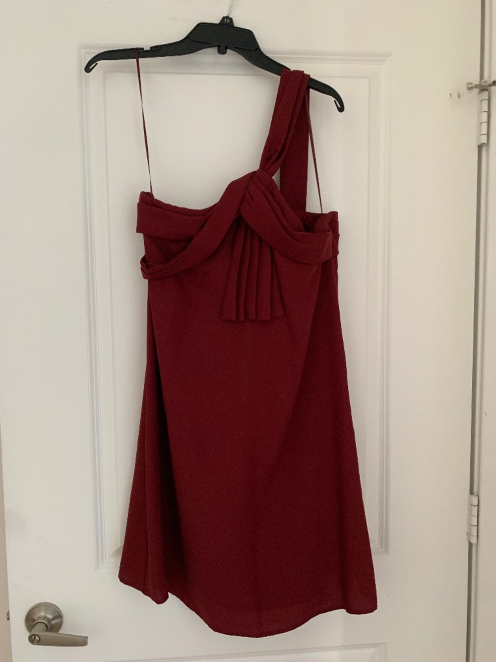 One-shoulder strap cocktail dress, cranberry red, size 10